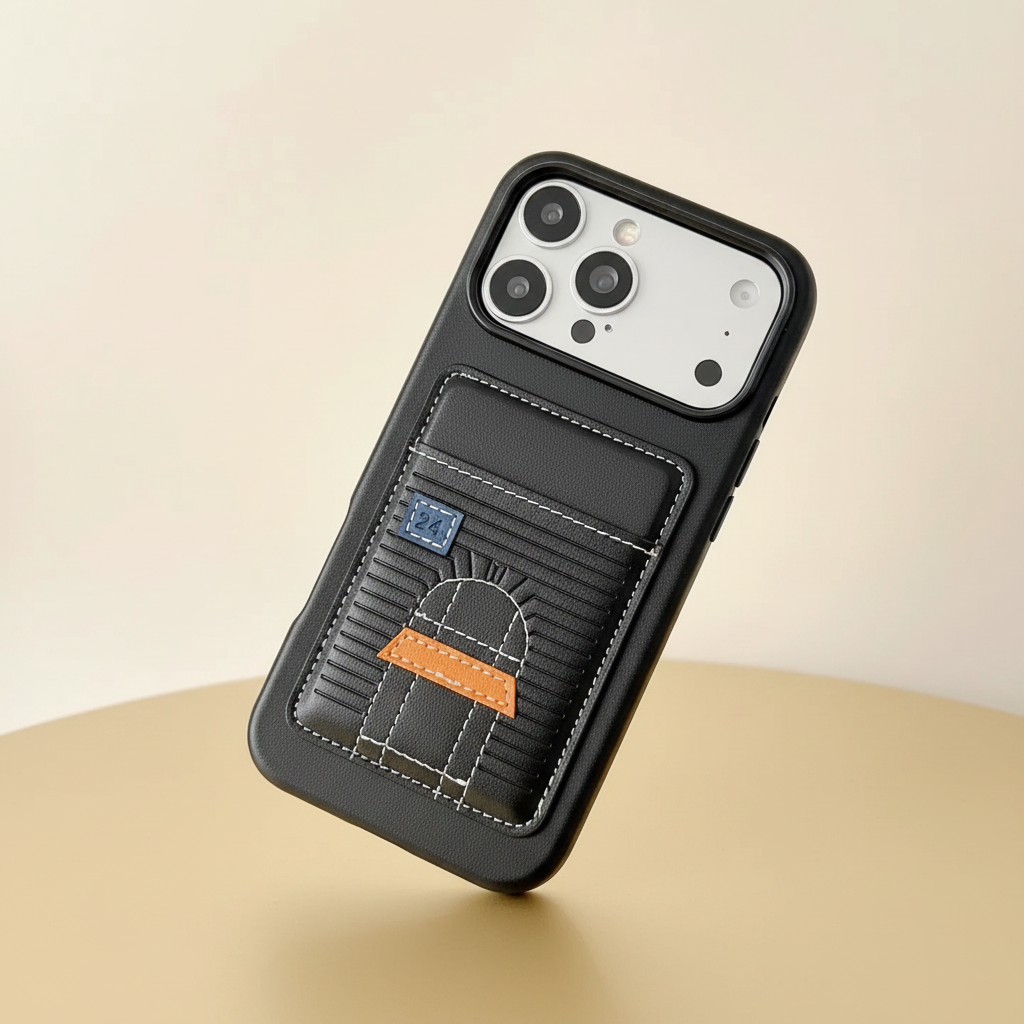 Brown Hermès iPhone Case – Studio Shot | cream champagne background, luxury leather card slot cover | Elitesmark