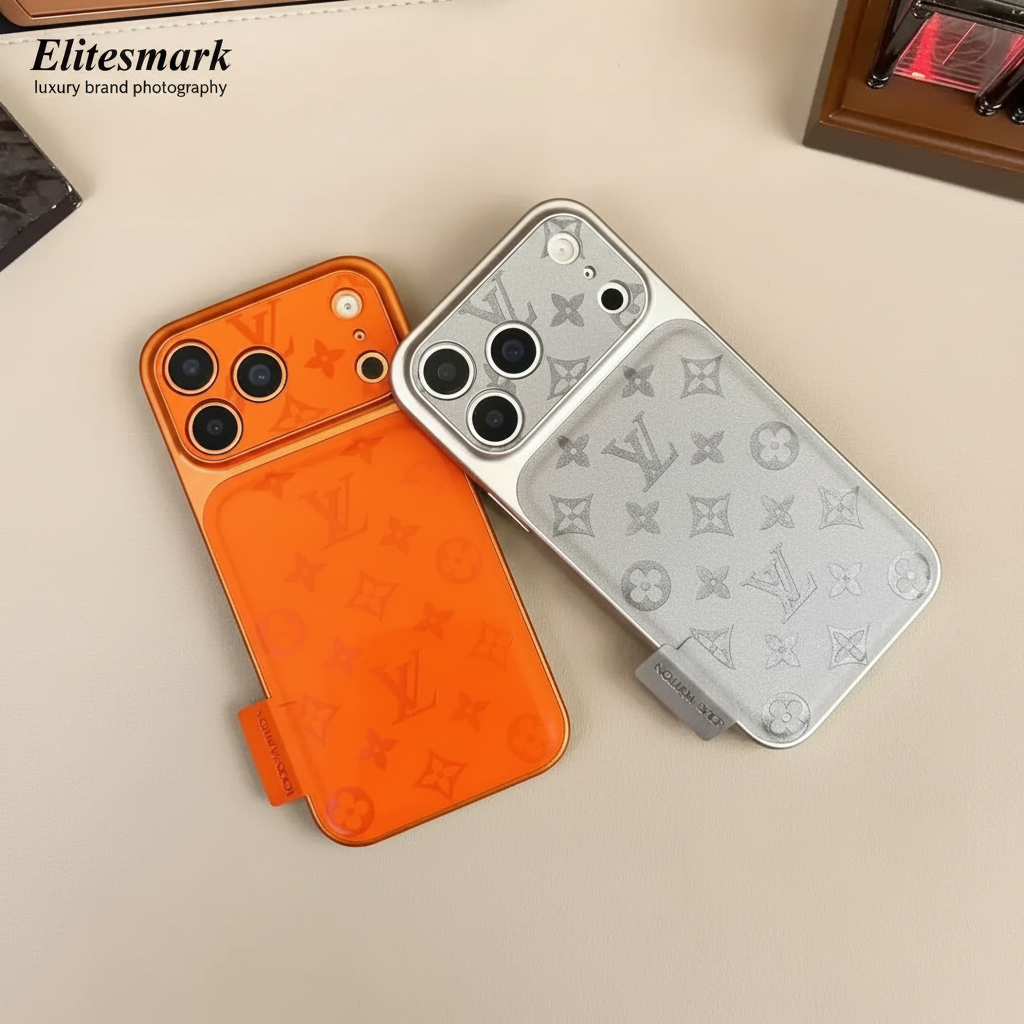 Black Louis Vuitton iPhone Case – Side Profile | slim luxury LV cover, dark monogram shadow pattern | Elitesmark