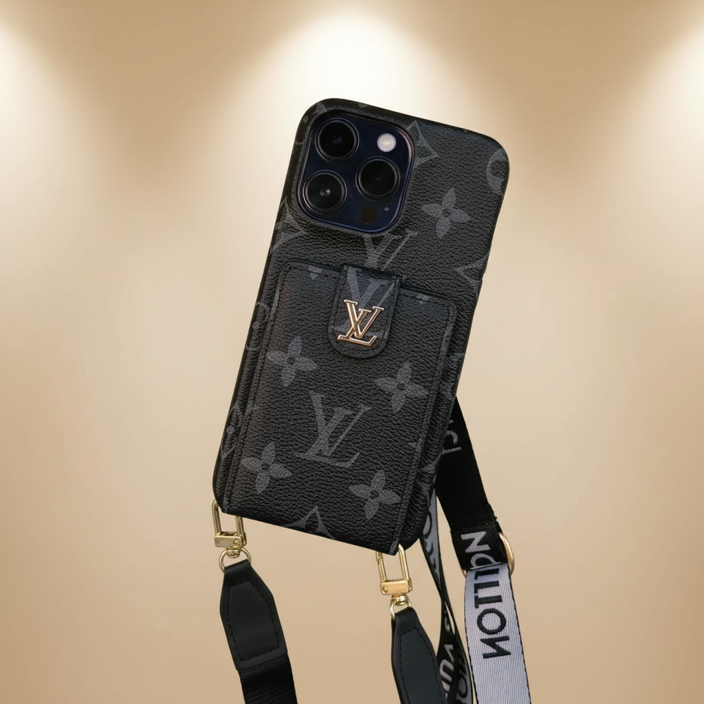 Black LV iPhone 17 Pro Max Cardholder Case – Angle Shot | LV monogram, luxury black phone case, Elitesmark | Elitesmark