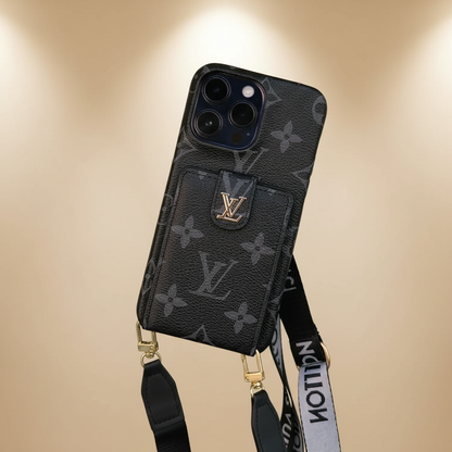 Black LV iPhone 17 Pro Max Cardholder Case – Angle Shot | LV monogram, luxury black phone case, Elitesmark | Elitesmark