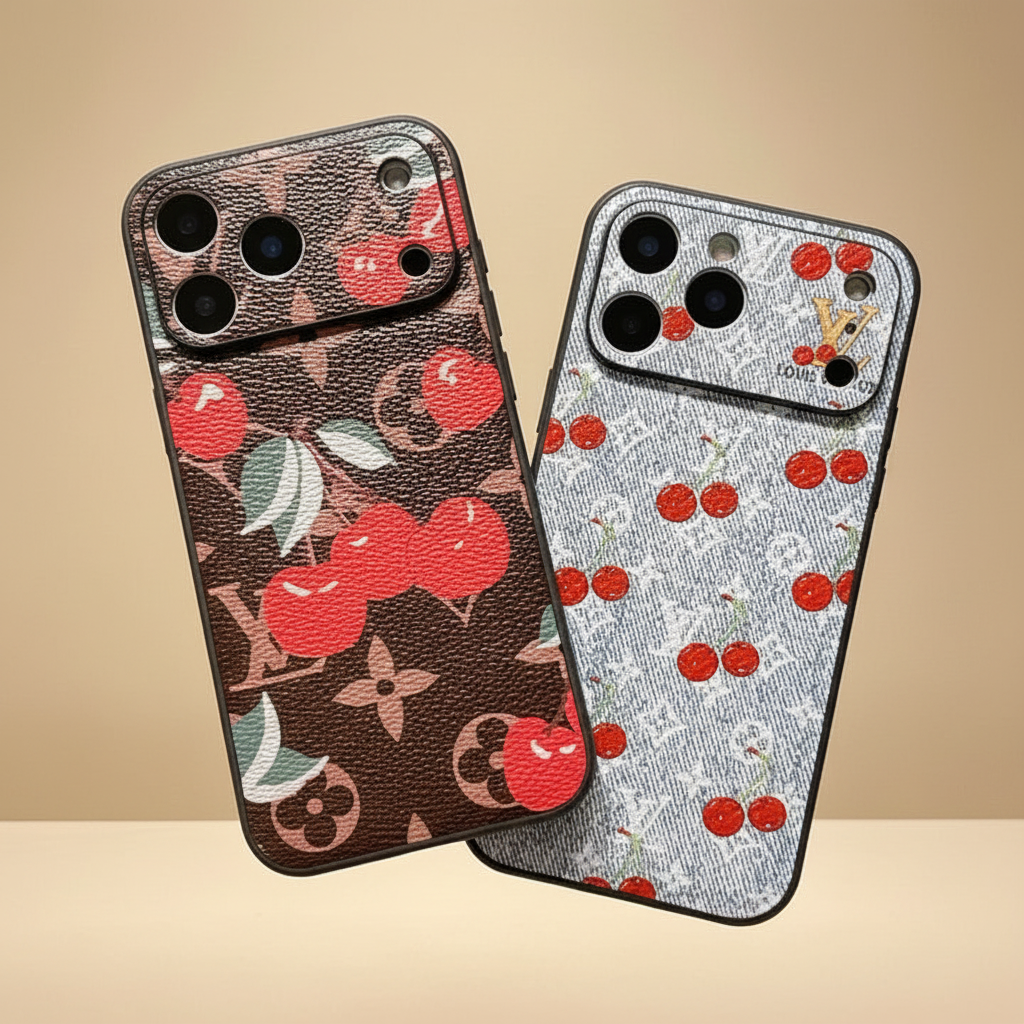 Cherry LV iPhone 17 Pro Max Case – Angle Shot | cherry red monogram, luxury phone case | Elitesmark