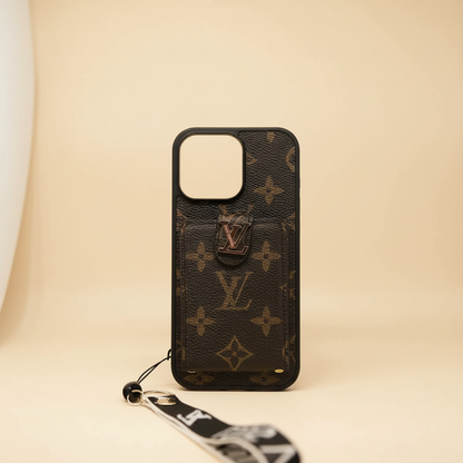 Brown Louis Vuitton iPhone 17 Pro Max Case Cardholder – Full Product View | classic LV canvas luxury cover, Elitesmark premium phone accessories | Elitesmark