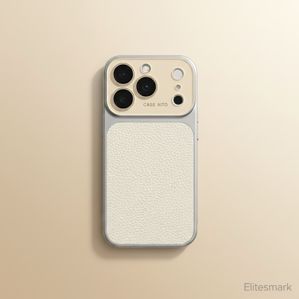 Urban Zest Leather Shield iPhone Case – Studio Shot | cream champagne background, luxury orange leather cover, Elitesmark | Elitesmark