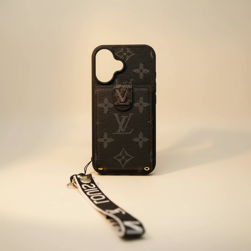 Black LV Monogram iPhone Case – Cardholder Detail | classic LV pattern, luxury Louis Vuitton phone cover | Elitesmark