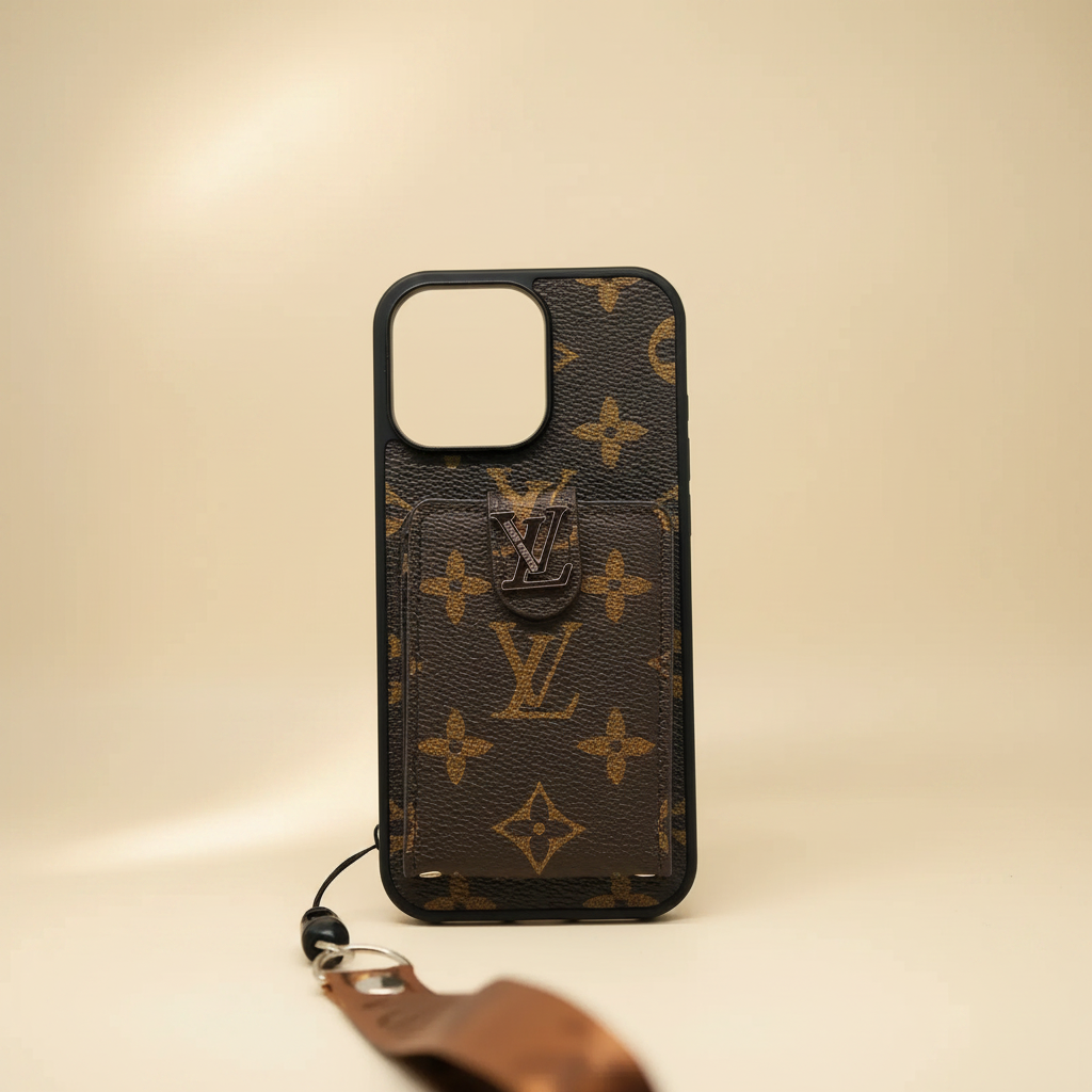 Black Louis Vuitton iPhone 17 Pro Max Case Cardholder – Full Product View | LV monogram luxury cover, Elitesmark premium phone accessories | Elitesmark