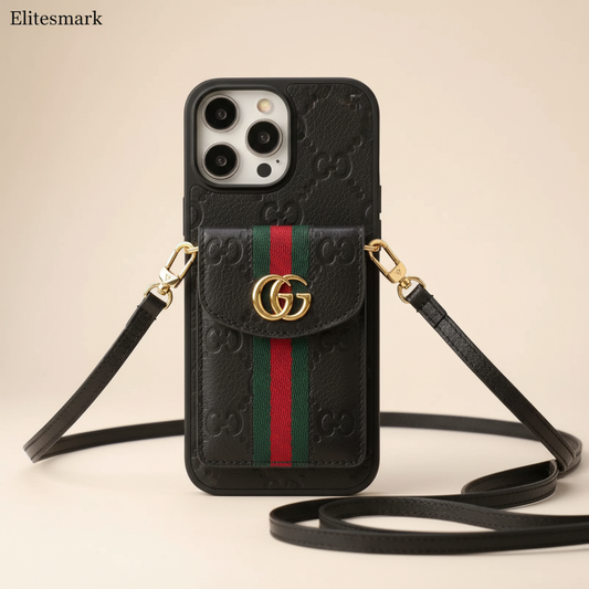 Black Gucci GG Marmont iPhone Case – Crossbody Strap Detail | luxury Italian designer phone case, MagSafe compatible | Elitesmark