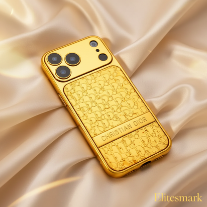 Monarch Signature Edition iPhone Case – Gold Metallic Finish Detail | high-gloss luxury coating, precision-embossed pattern, designer phone cover | Elitesmark