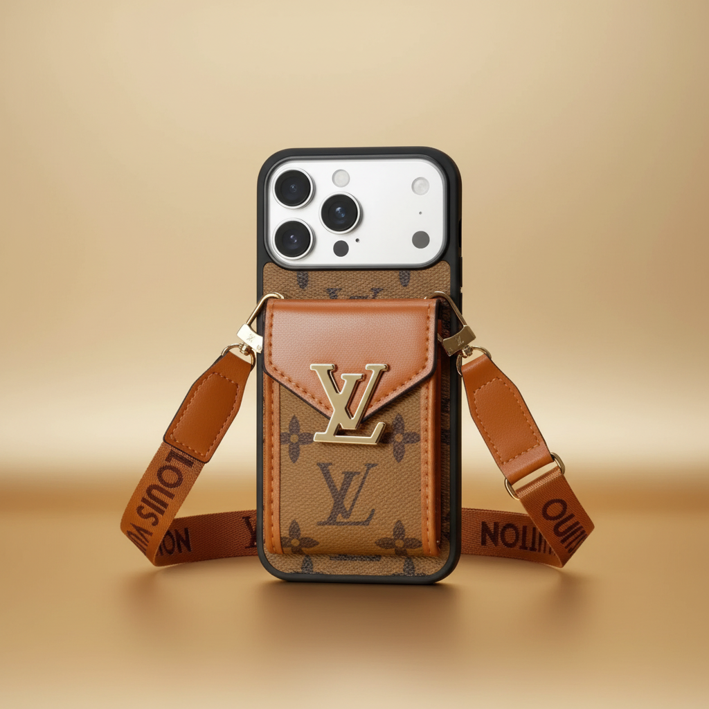 Brown LV iPhone 17 Pro Max Case – Angle Shot | classic monogram, luxury brown phone case | Elitesmark