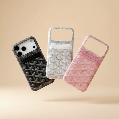 Black Goyard iPhone Case – Top View | MagSafe compatible, Goyard chevron pattern, premium designer iPhone cover | Elitesmark