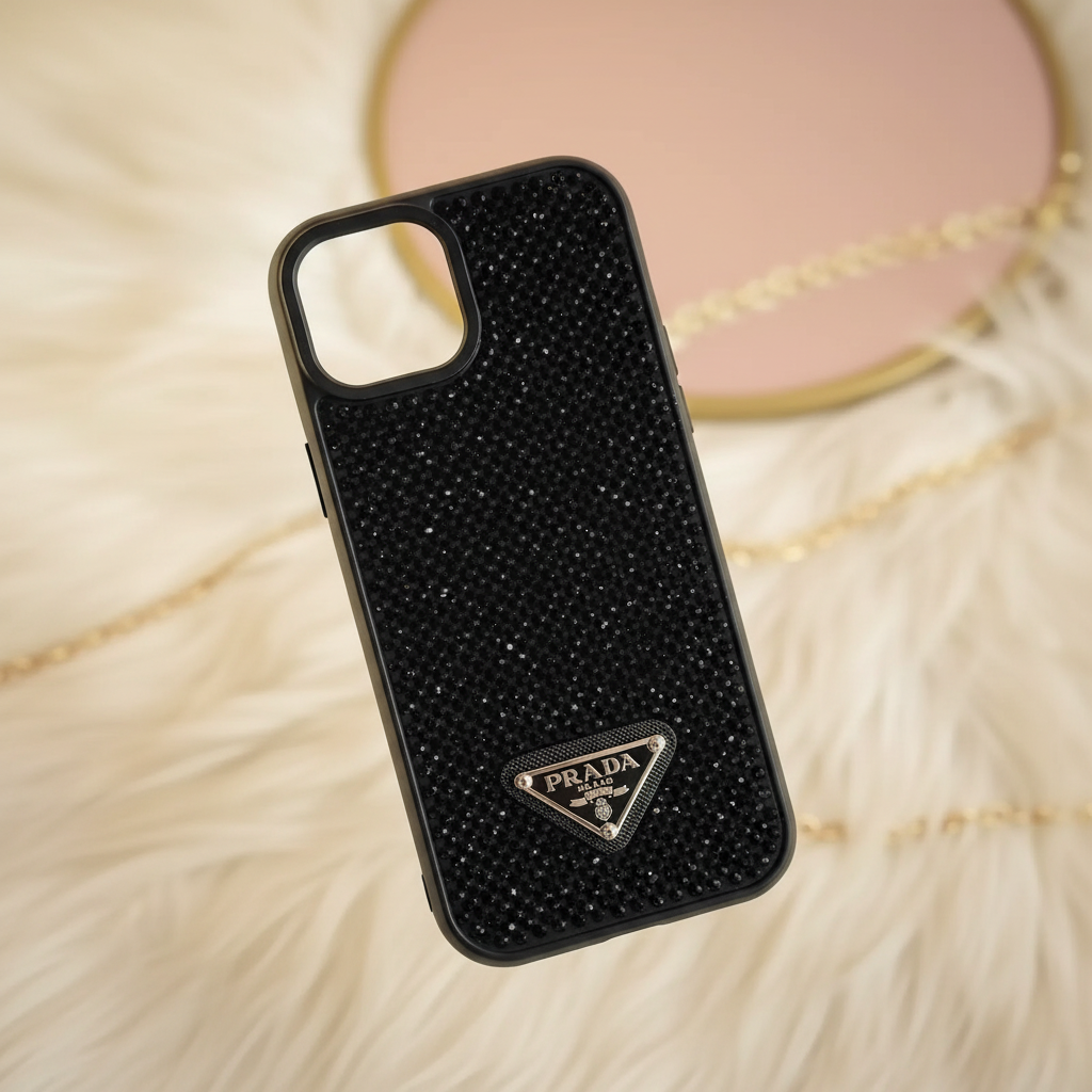 Black Prada Diamond iPhone Case – Back View | quilted pattern, premium black luxury phone cover, Elitesmark | Elitesmark