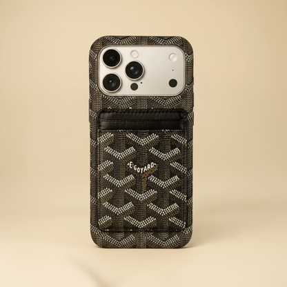 Black Goyard iPhone 17 Pro Max MagSafe Case with Cardholder – Luxury Goyard Pattern | iconic Goyard design, card slot, premium luxury iPhone cover | Elitesmark
