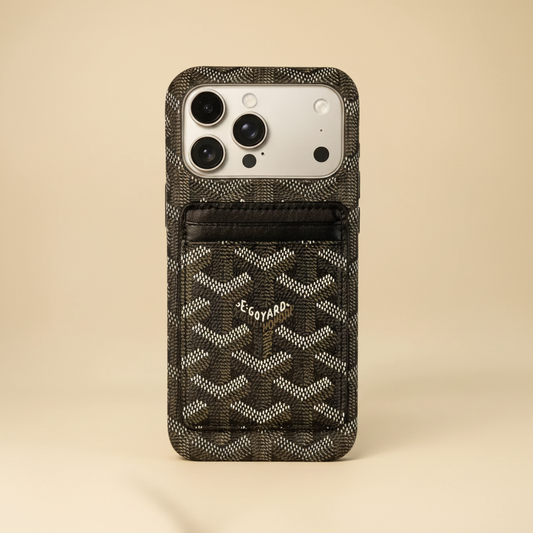 Black Goyard iPhone 17 Pro Max MagSafe Case with Cardholder – Luxury Goyard Pattern | iconic Goyard design, card slot, premium luxury iPhone cover | Elitesmark