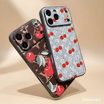 Cherry Louis Vuitton iPhone 17 Pro Max Case – Top View | cherry red LV monogram, luxury designer cover | Elitesmark