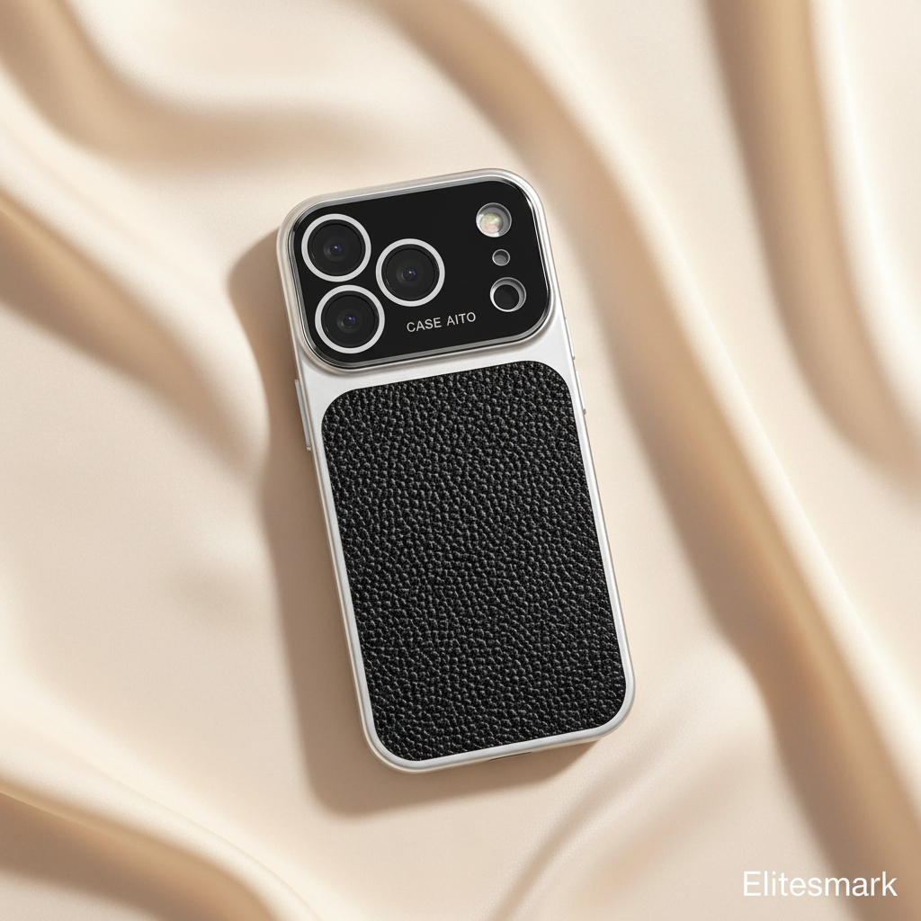 Urban Zest Leather Shield iPhone Case – Feature Detail | raised camera bezel, anti-scratch leather, iPhone 17 Pro Max case | Elitesmark