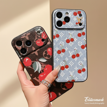 Cherry Louis Vuitton iPhone Case – Monogram Detail | cherry red LV texture, premium designer iPhone 17 cover | Elitesmark