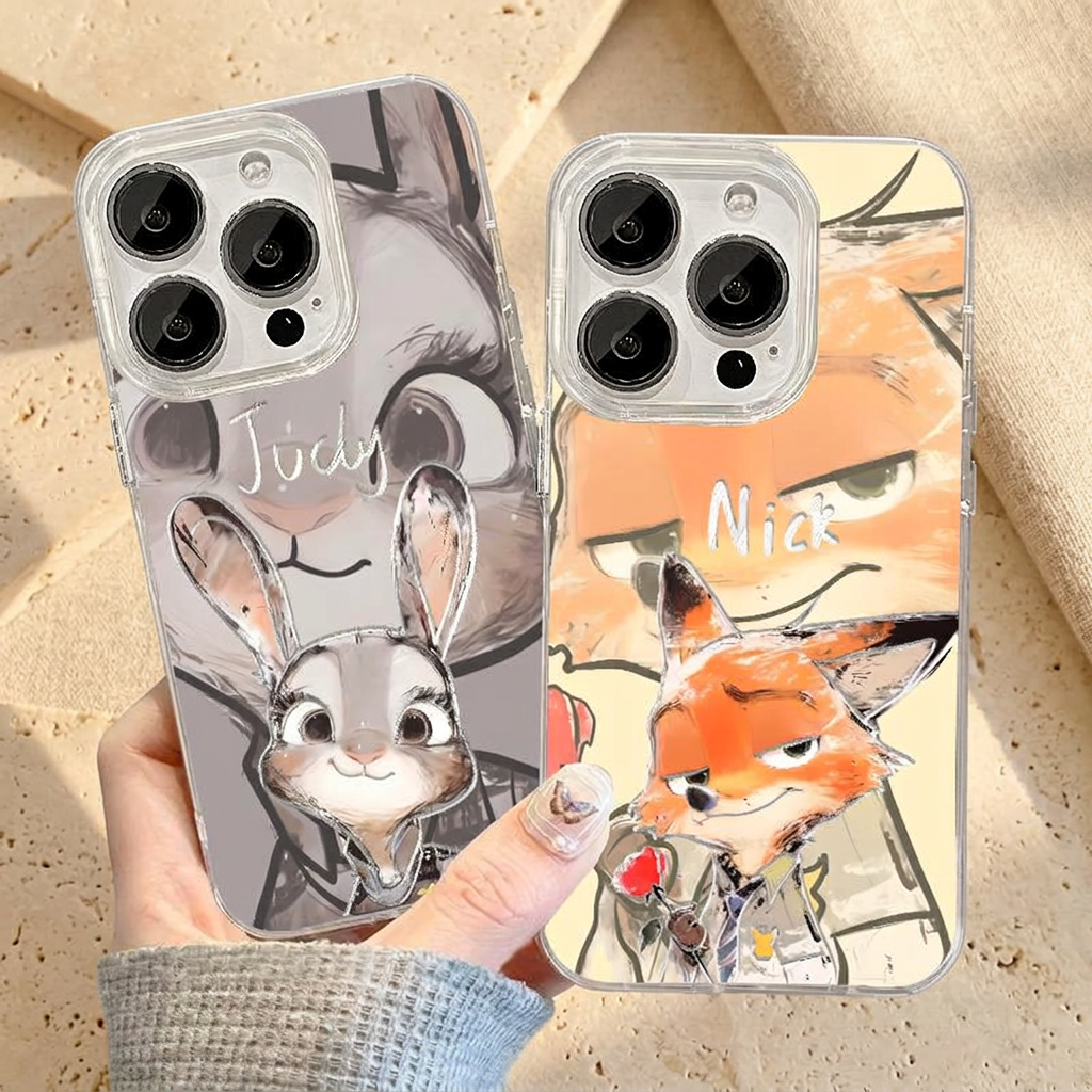 Judy and Nick design cases held together, with the grey rabbit design behind the orange fox design and both character names visible.