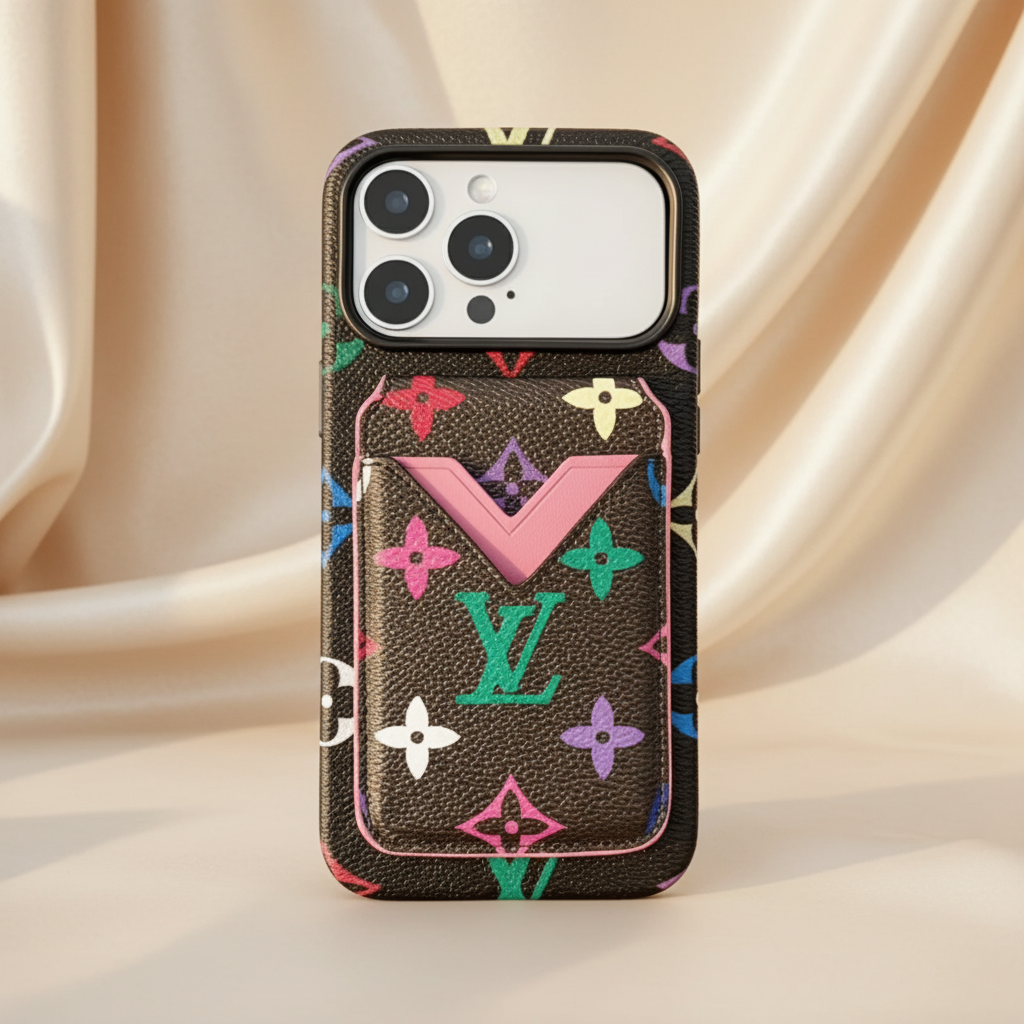 Beige Gucci GG Monogram iPhone Case – Angle Shot | cardholder wallet case, designer luxury iPhone 17 cover | Elitesmark