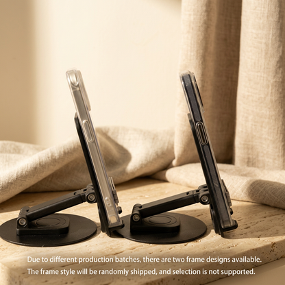 Two case side profiles on black display stands showing light and dark frame designs, side controls and a notice that frame selection is not supported.