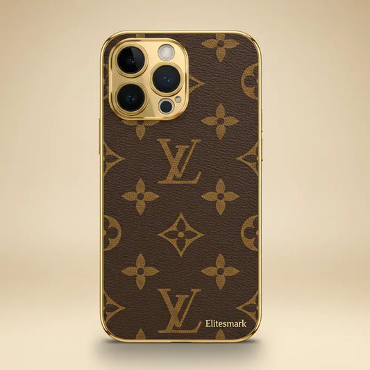 Luxury LV Monogram iPhone Case with Gold Electroplated Border - Elitesmark