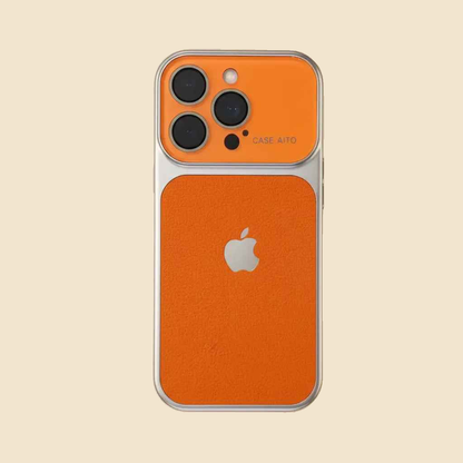 Cosmic Orange Urban Zest iPhone case with textured back and silver-tone camera frame, rear view