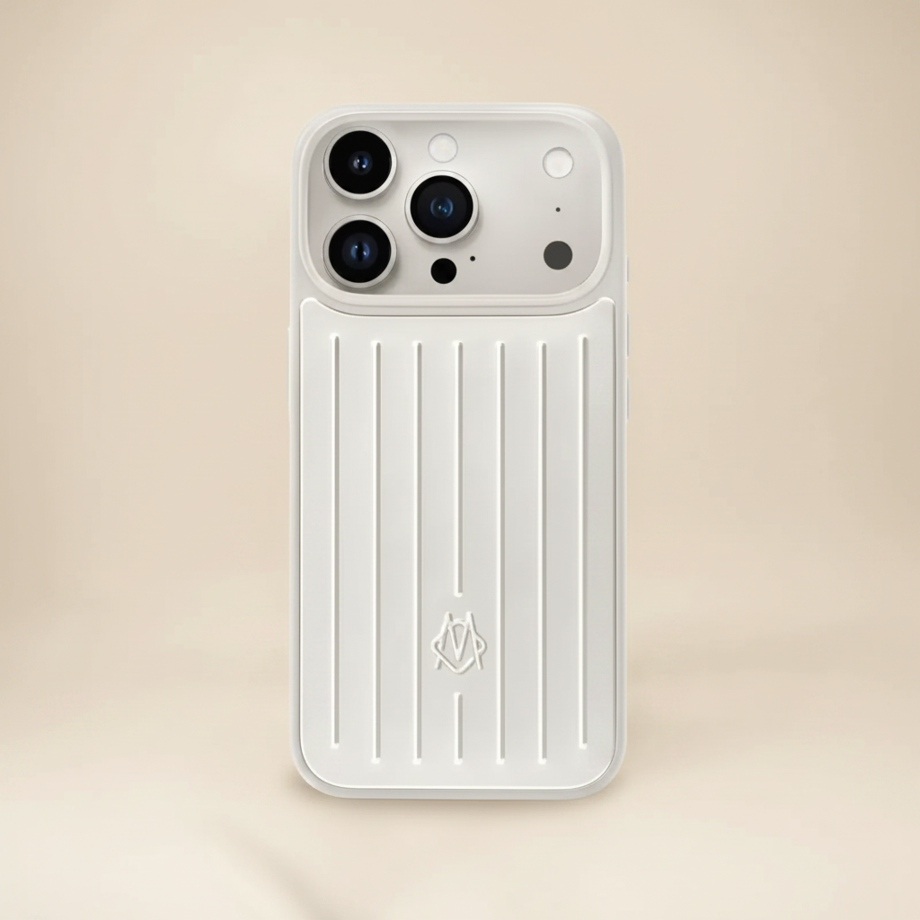 White RIMOWA iPhone 17 Pro Max Case - Cream Background