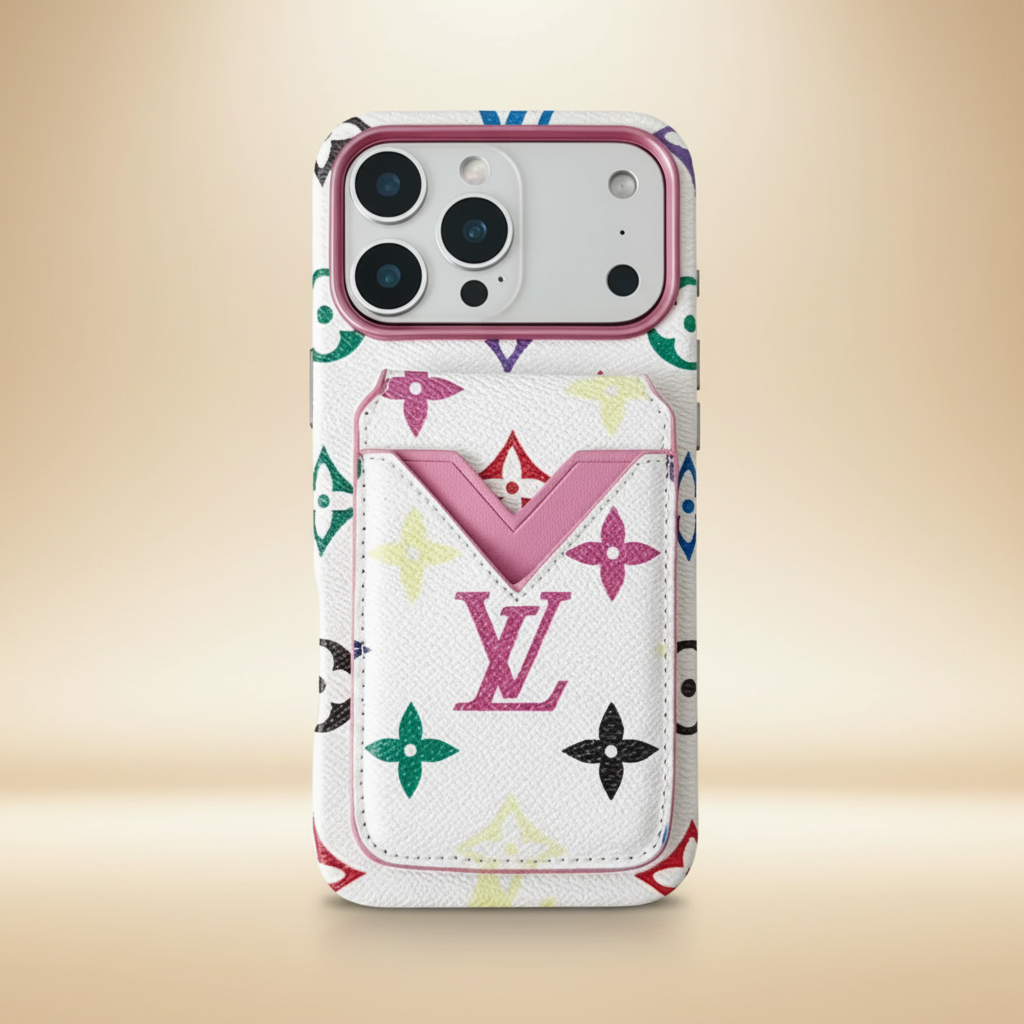 white Camel Louis Vuitton iPhone Case – Side Profile | slim LV cardholder case, luxury phone accessory | Elitesmark